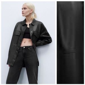 ZARA Black Faux Leather Shirt Jacket